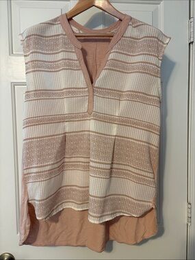 Striped Sleeveless V-Neck Blouse - Blush White